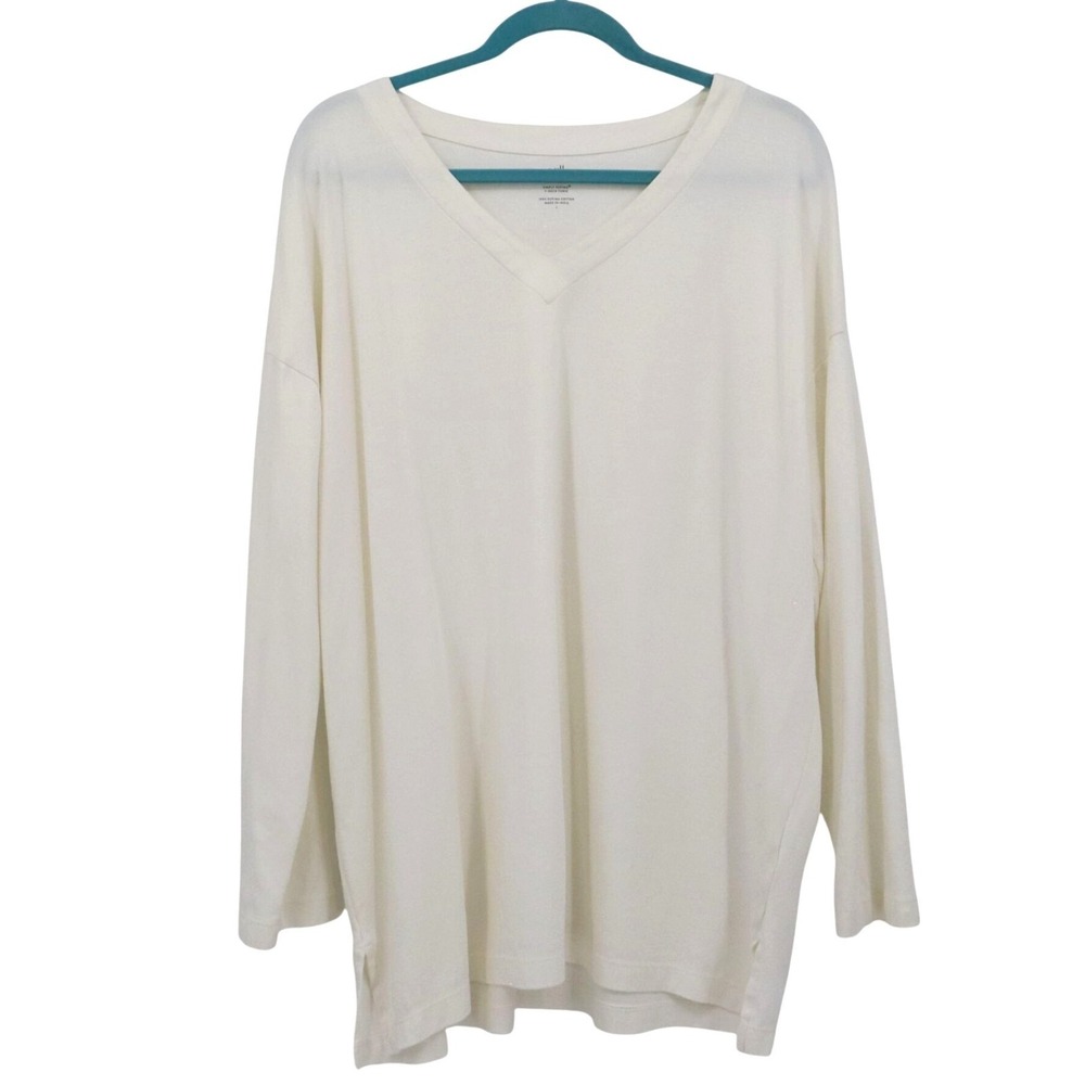 J. Jill Simply Supima‎ Tunic Womens L White Preppy Classic Modern Slouchy Crisp